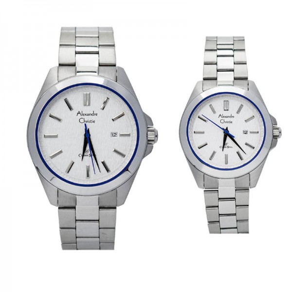 Alexandre Christie AC 8644 Silver White Blue Couple